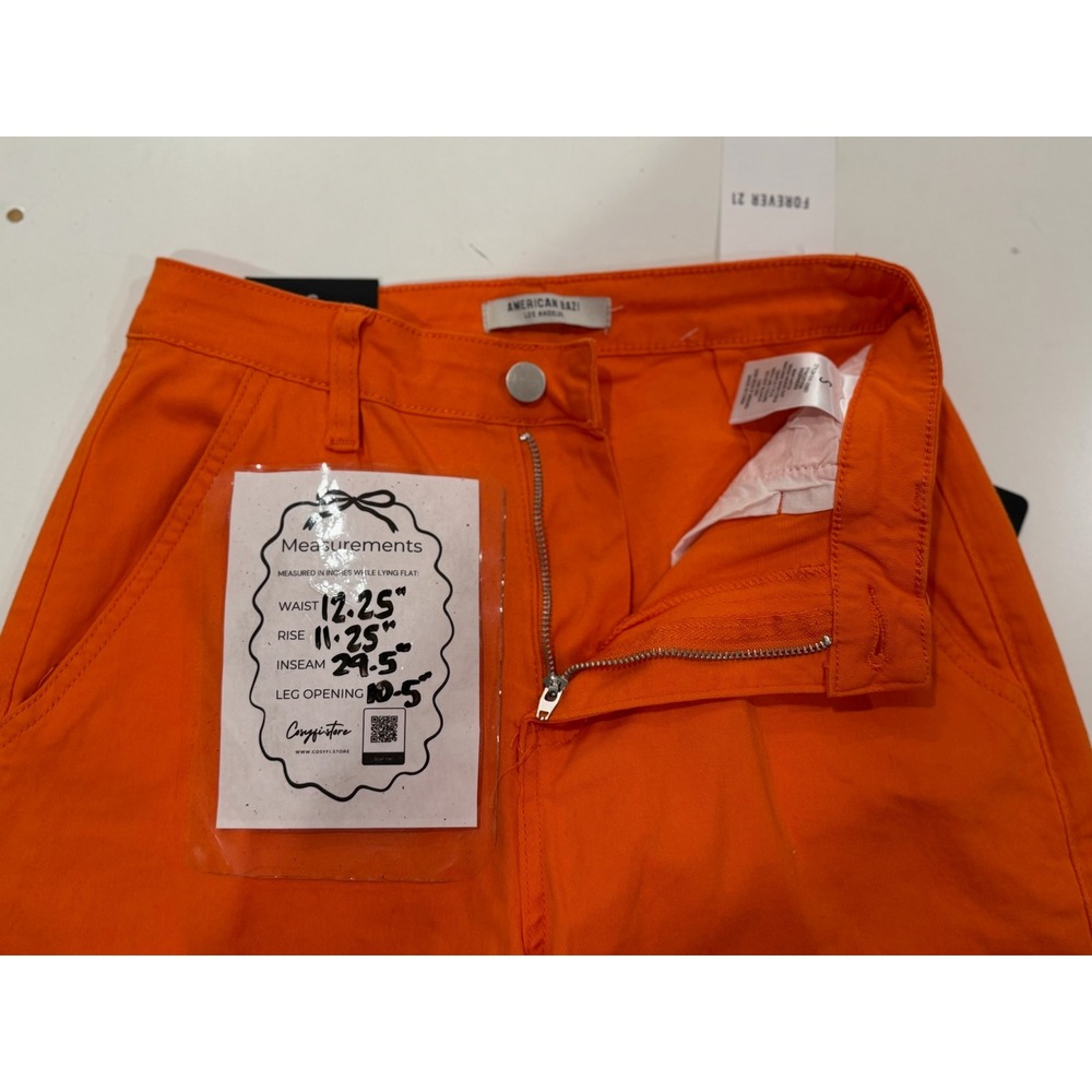 American Bazi Orange Cargo Wide Leg Pants High Rise Utility Grommet Straps Small - Picture 9 of 9